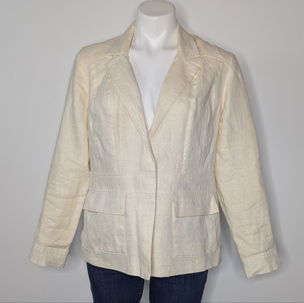 Coldwater Creek Cream Off White Professional Linen Blazer Jacket 10P